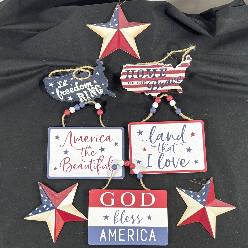 Hobby Lobby Red White Blue Patriotic Hanging Ornament Set